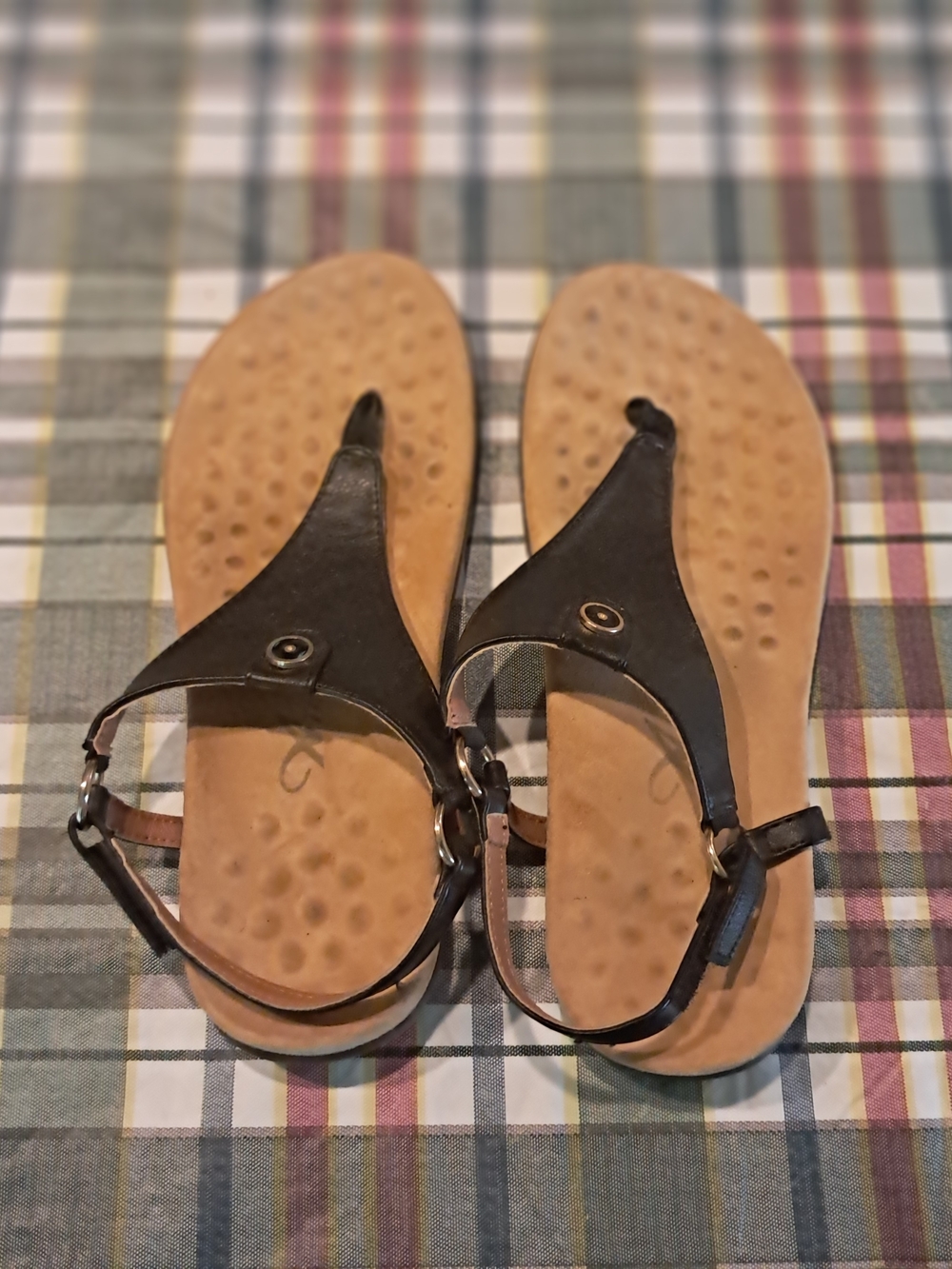 Athlefit Dark Brown Leather T-Strap Sandals with Tan Footbed Women's Size 8